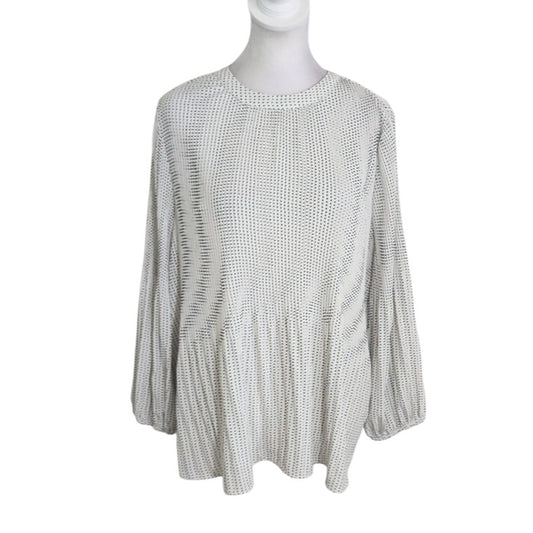 Adrianna Papell White and Black Polka Dot Pleated Blouse Size Small