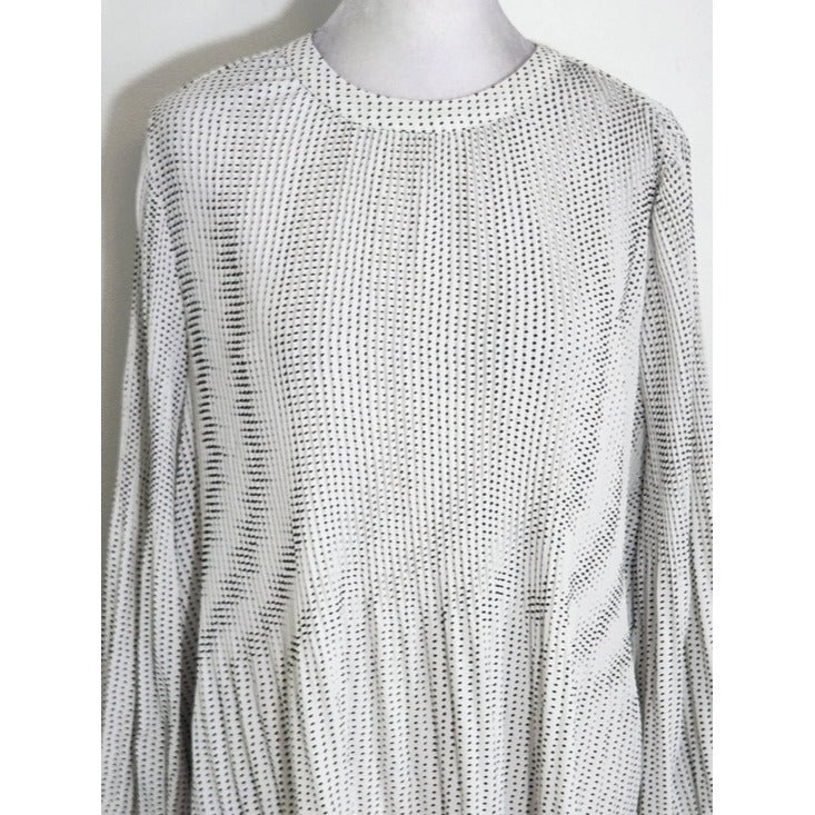 Adrianna Papell White and Black Polka Dot Pleated Blouse Size Small