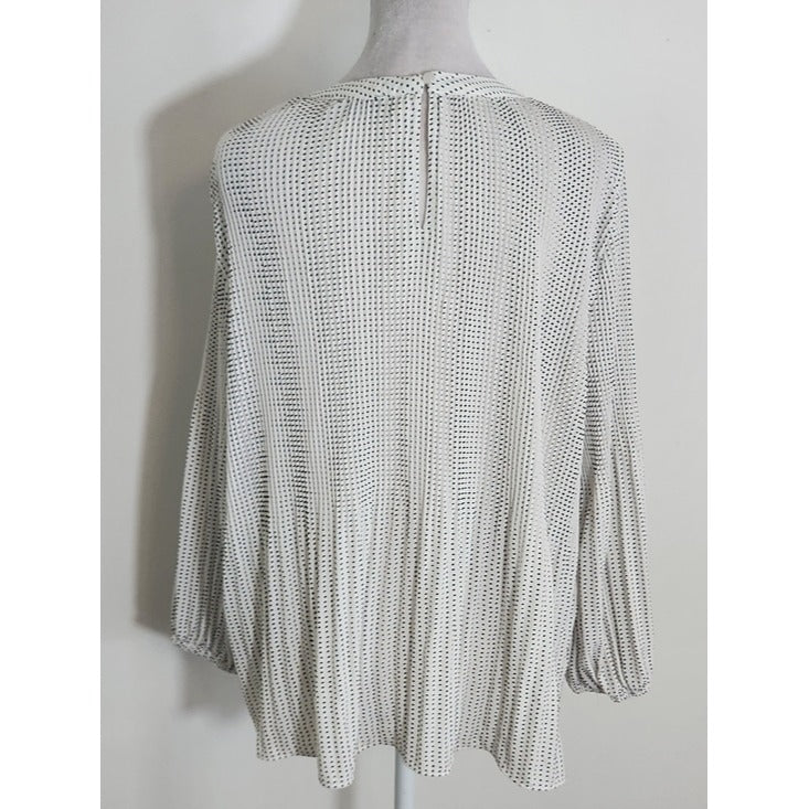 Adrianna Papell White and Black Polka Dot Pleated Blouse Size Small