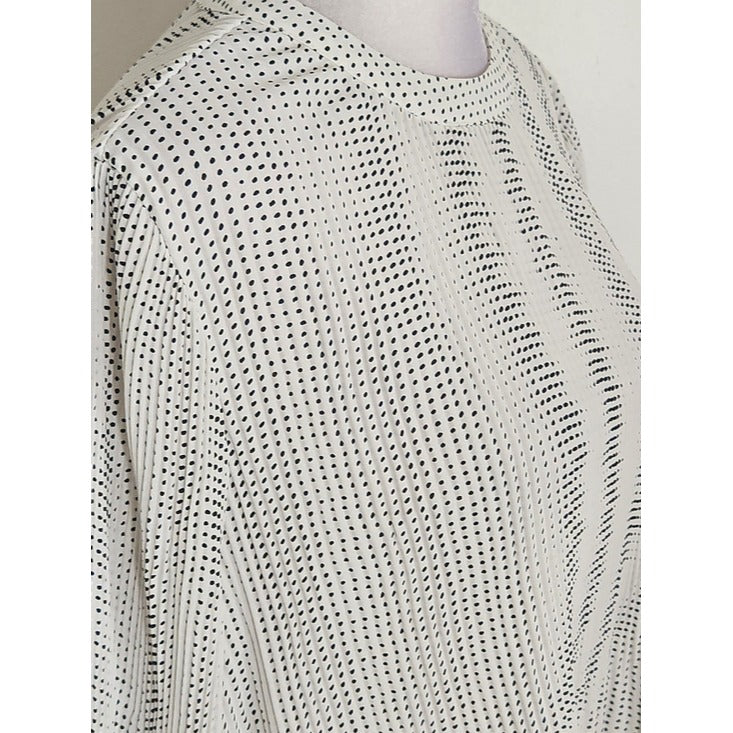Adrianna Papell White and Black Polka Dot Pleated Blouse Size Small
