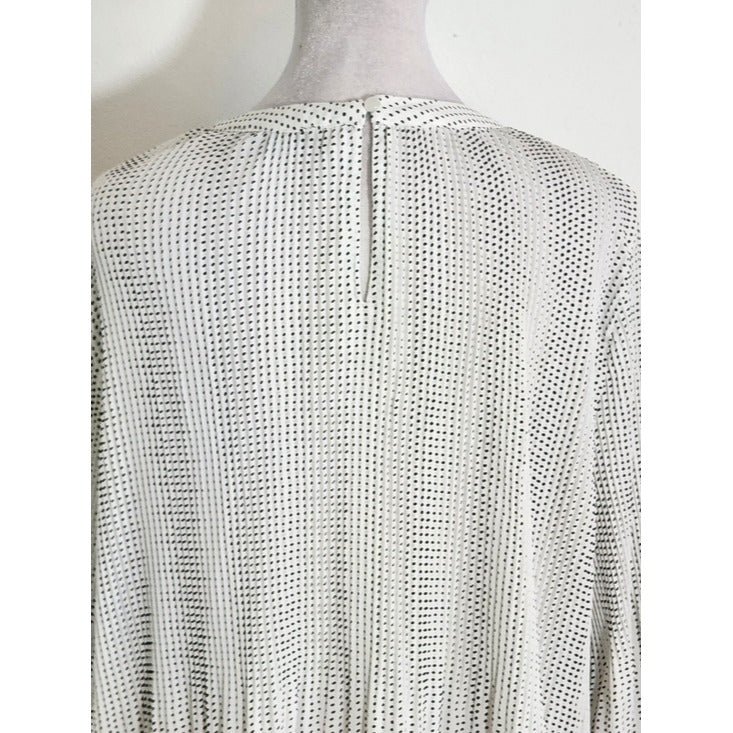 Adrianna Papell White and Black Polka Dot Pleated Blouse Size Small