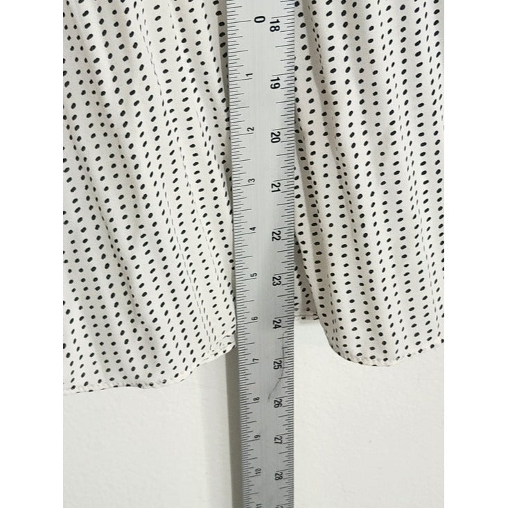 Adrianna Papell White and Black Polka Dot Pleated Blouse Size Small