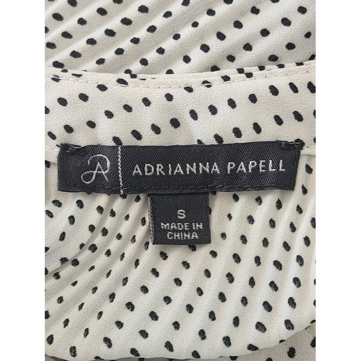 Adrianna Papell White and Black Polka Dot Pleated Blouse Size Small
