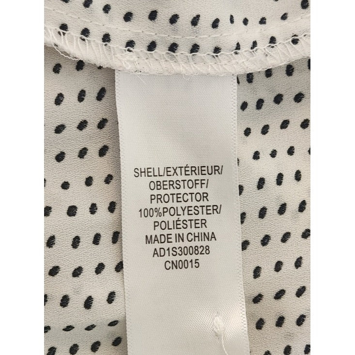Adrianna Papell White and Black Polka Dot Pleated Blouse Size Small