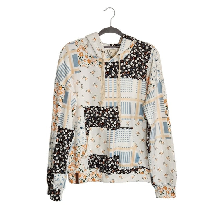 Ampersand Avenue Multi Color Patchwork Hoodie Size Medium