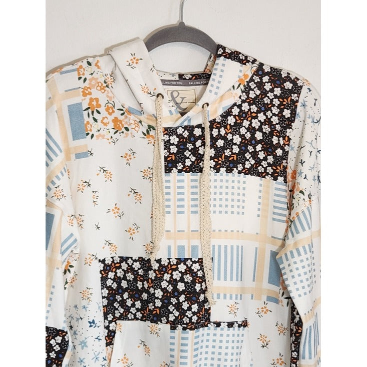 Ampersand Avenue Multi Color Patchwork Hoodie Size Medium