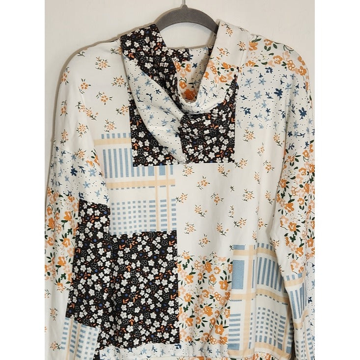 Ampersand Avenue Multi Color Patchwork Hoodie Size Medium