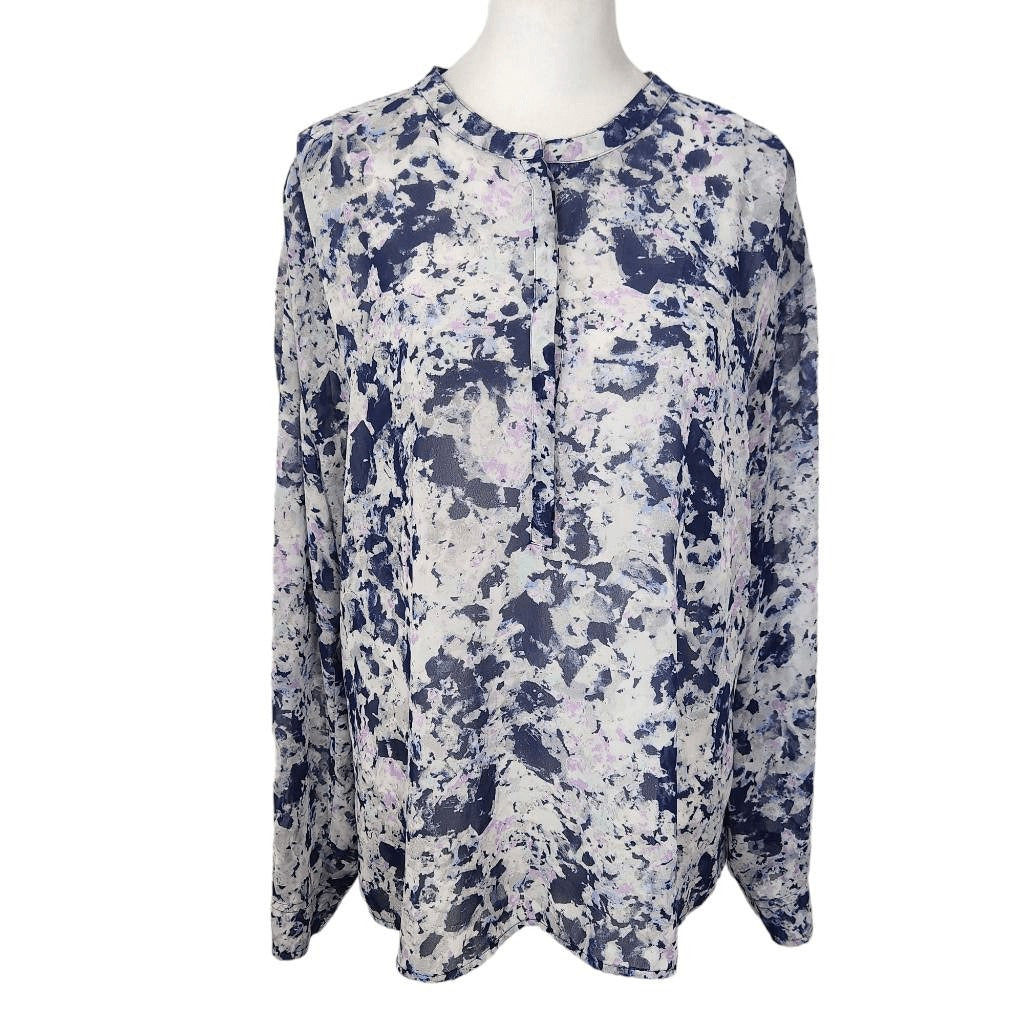 a.n.a Navy and Purple Abstract Sheer Blouse Size XL Petite