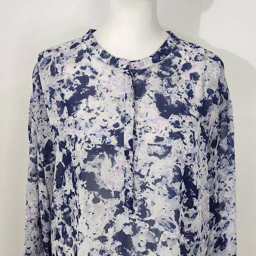 a.n.a Navy and Purple Abstract Sheer Blouse Size XL Petite