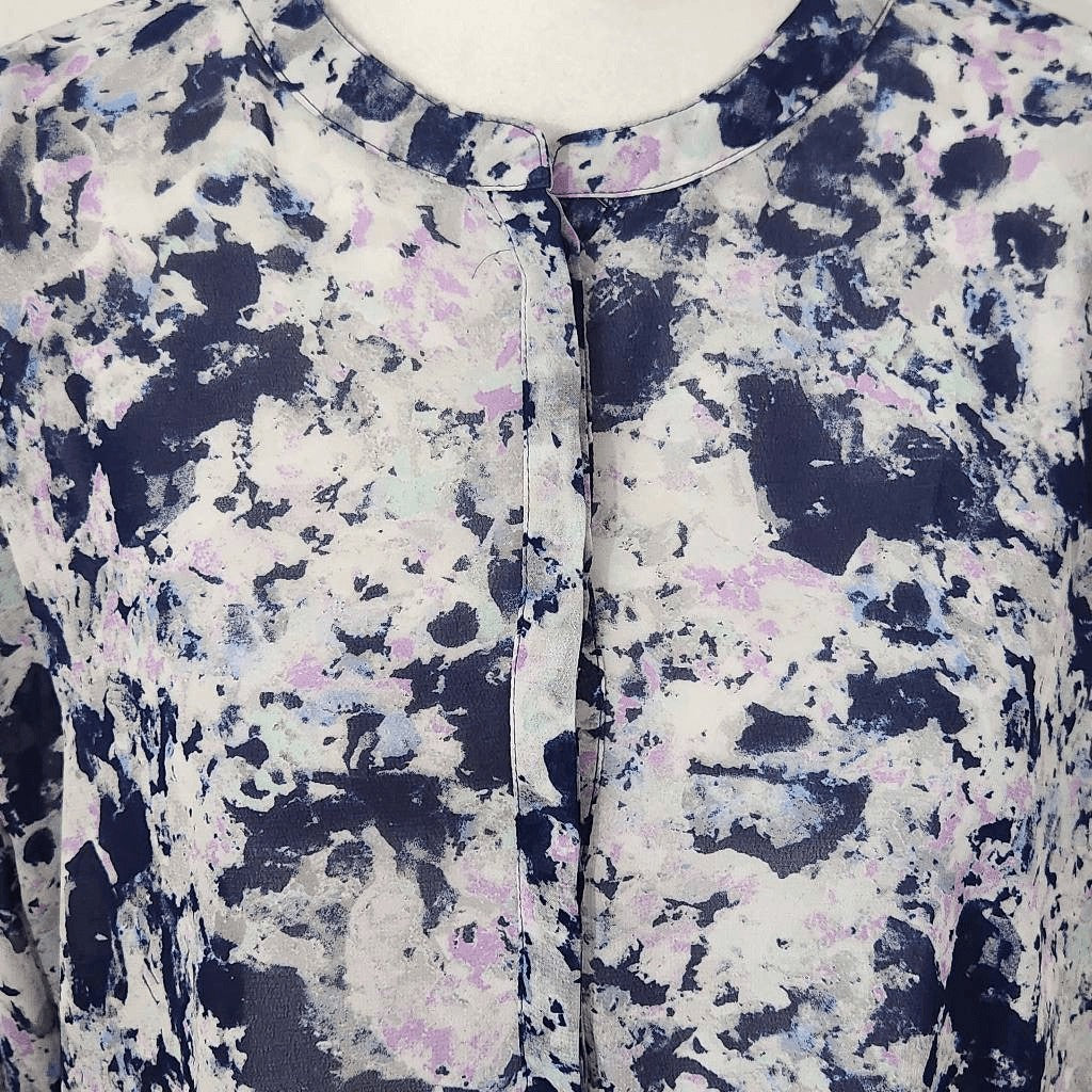a.n.a Navy and Purple Abstract Sheer Blouse Size XL Petite