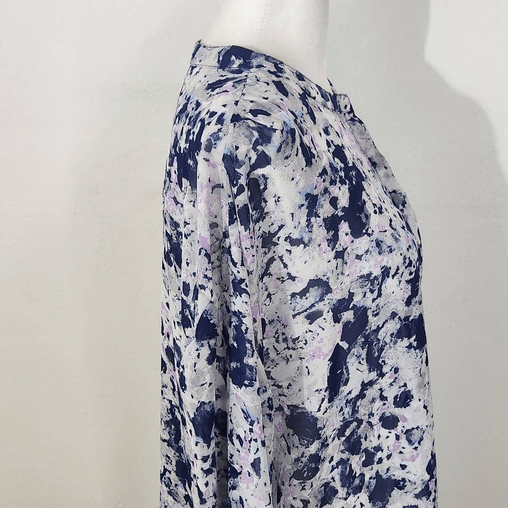 a.n.a Navy and Purple Abstract Sheer Blouse Size XL Petite