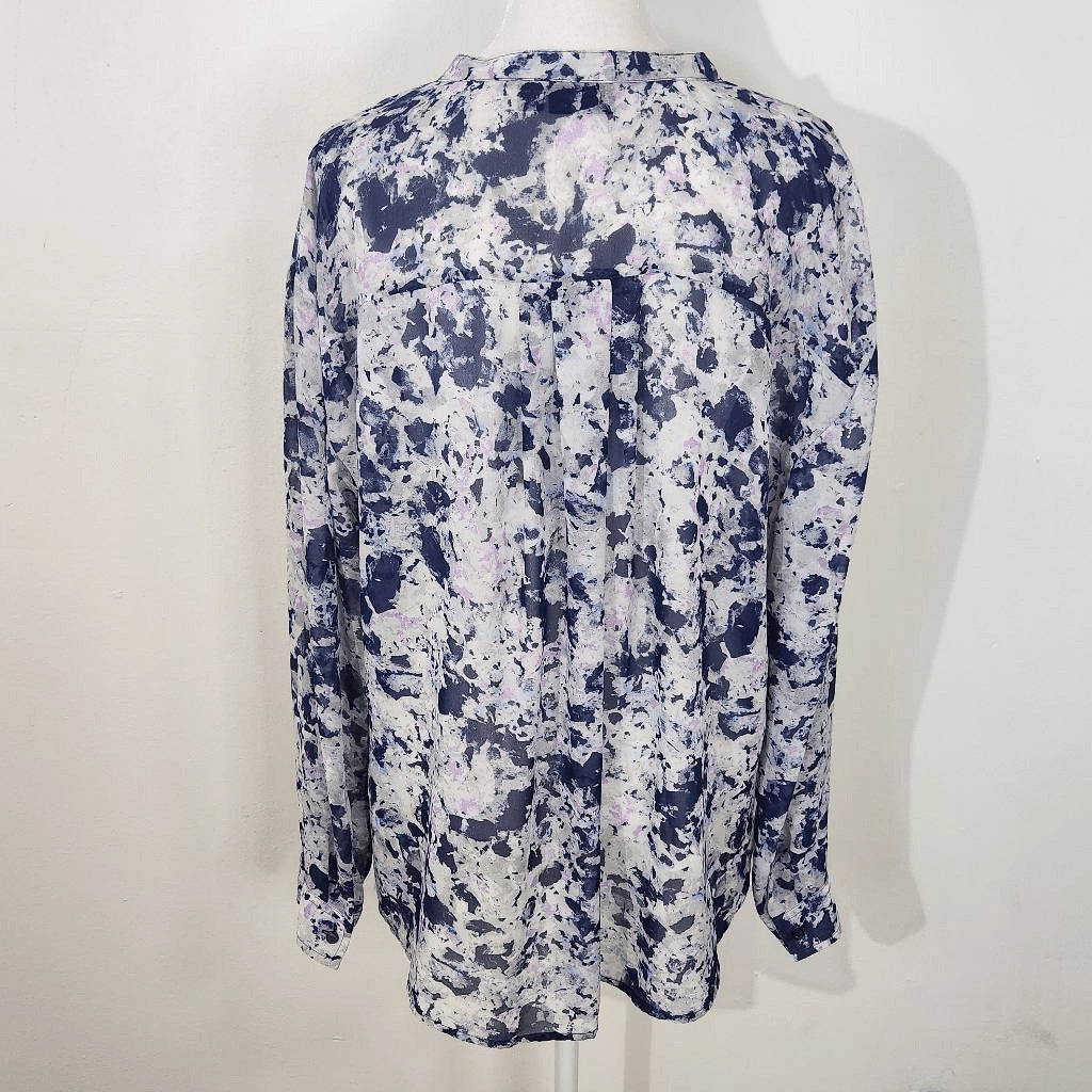 a.n.a Navy and Purple Abstract Sheer Blouse Size XL Petite