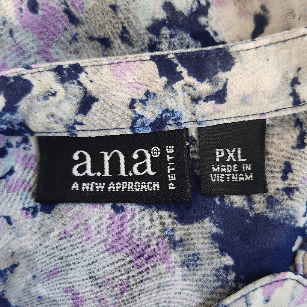 a.n.a Navy and Purple Abstract Sheer Blouse Size XL Petite