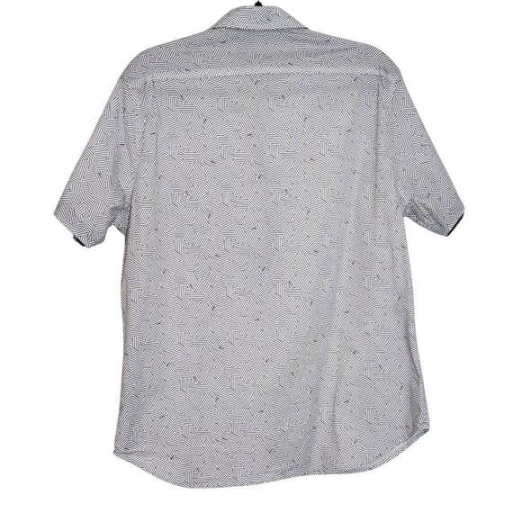 DKNY White and Black Logo Print Short Sleeve Button Down Shirt Size Large