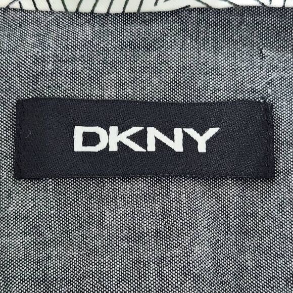 DKNY White and Black Logo Print Short Sleeve Button Down Shirt Size Large