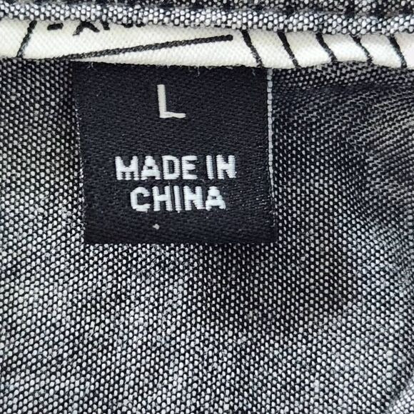 DKNY White and Black Logo Print Short Sleeve Button Down Shirt Size Large