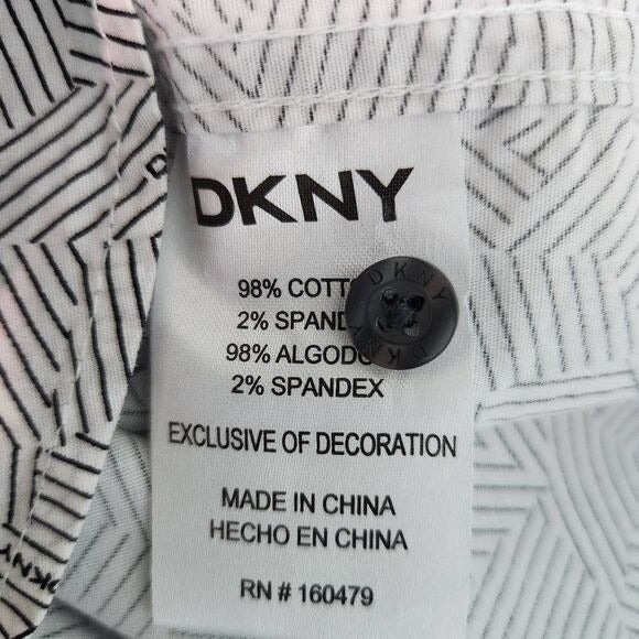 DKNY White and Black Logo Print Short Sleeve Button Down Shirt Size Large