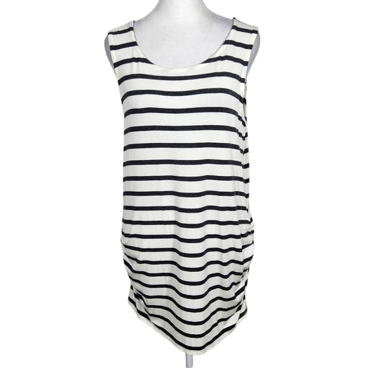 Loveappella Black and White Stripe Sleeveless Tunic with Side Ruching Size Large
