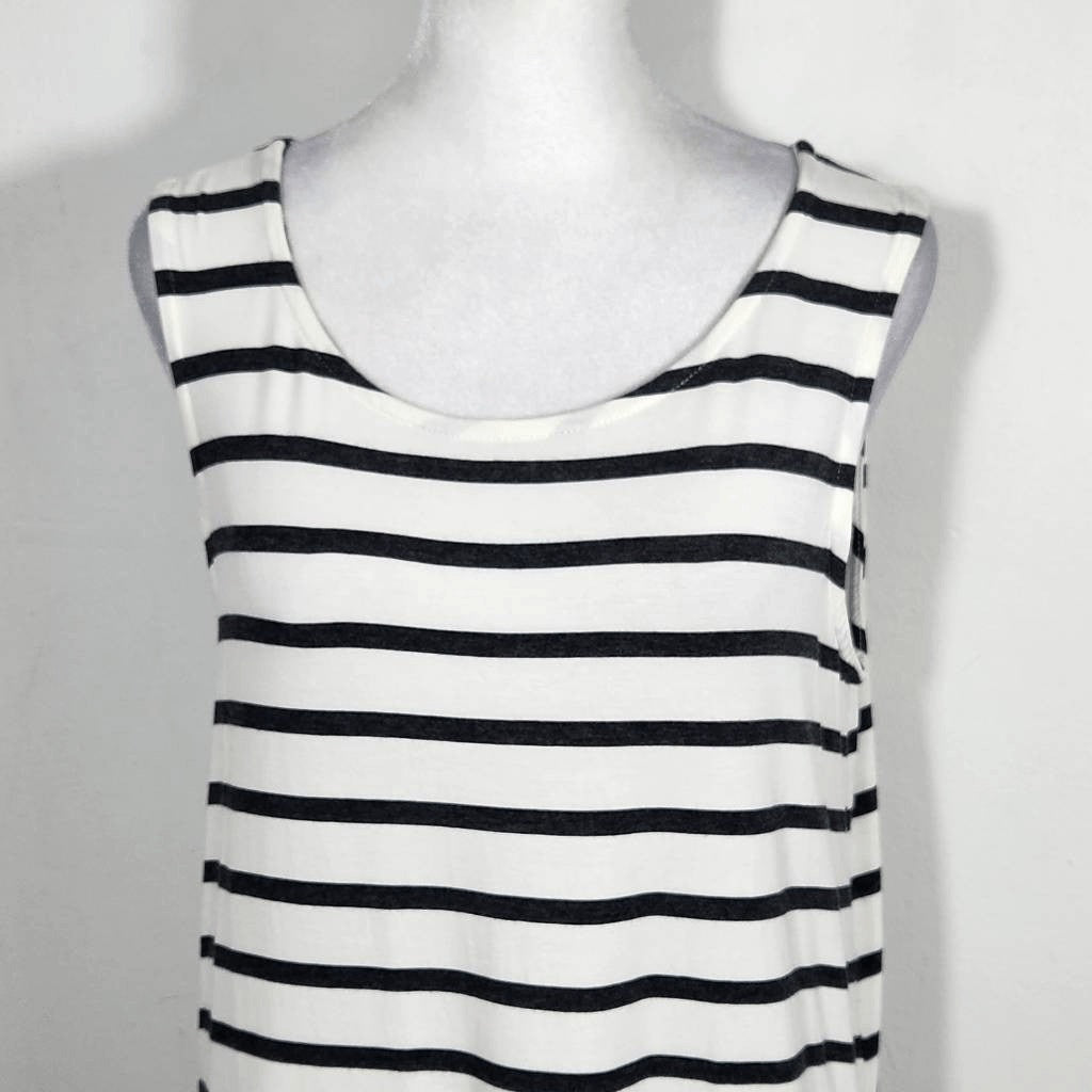 Loveappella Black and White Stripe Sleeveless Tunic with Side Ruching Size Large