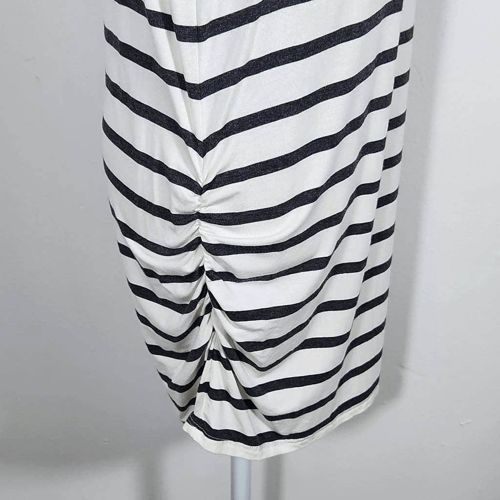 Loveappella Black and White Stripe Sleeveless Tunic with Side Ruching Size Large