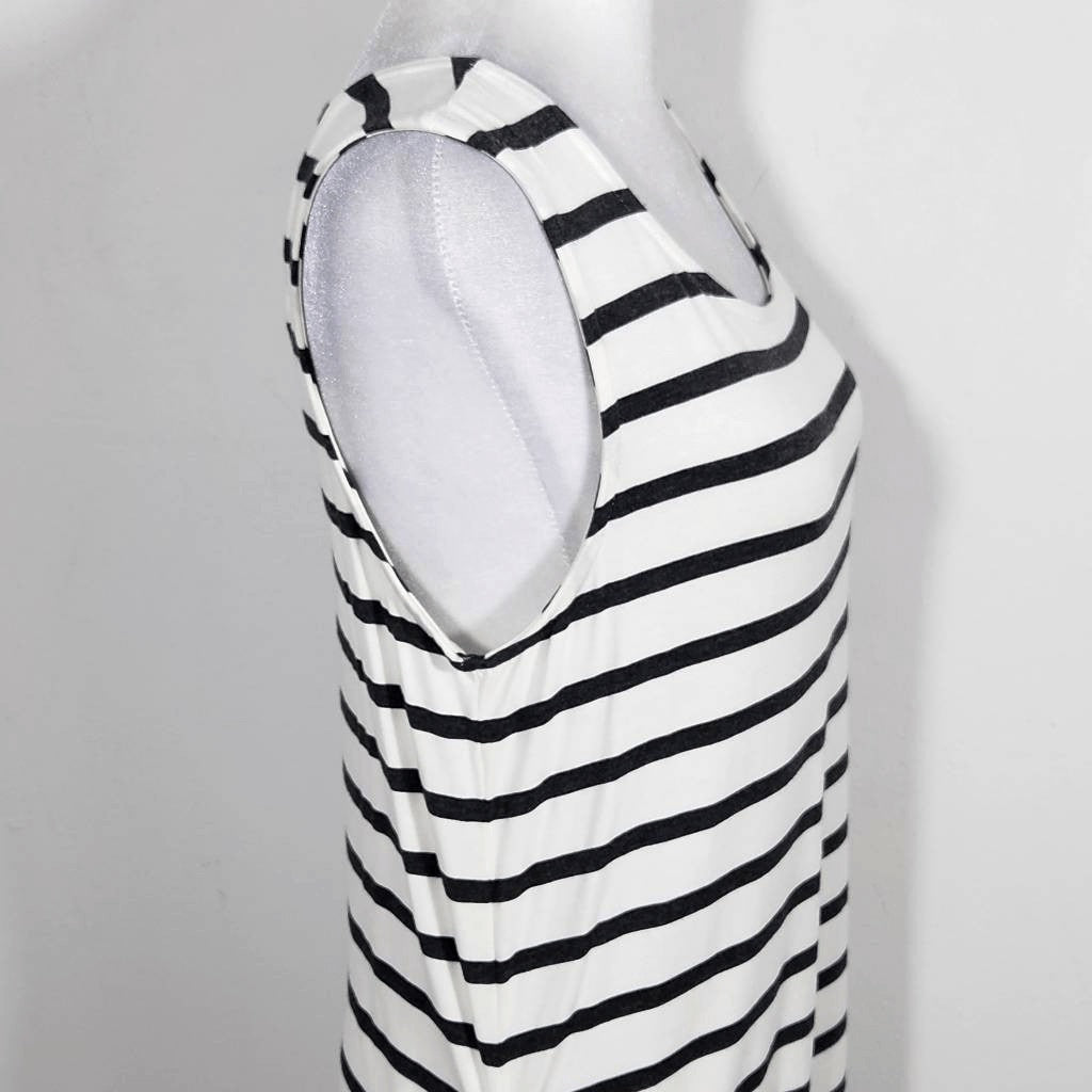 Loveappella Black and White Stripe Sleeveless Tunic with Side Ruching Size Large