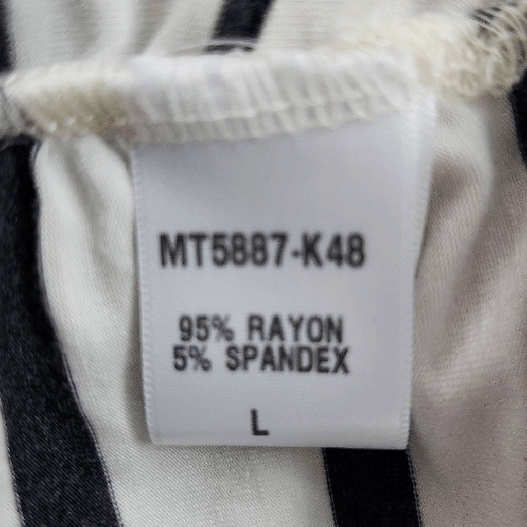 Loveappella Black and White Stripe Sleeveless Tunic with Side Ruching Size Large