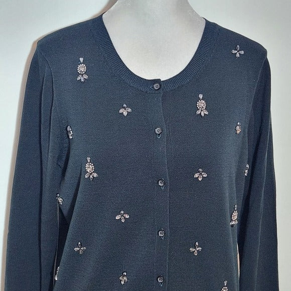 Loft Black Lightweight Sparkly Fine Knit Sweater Cardigan Size Medium Petite
