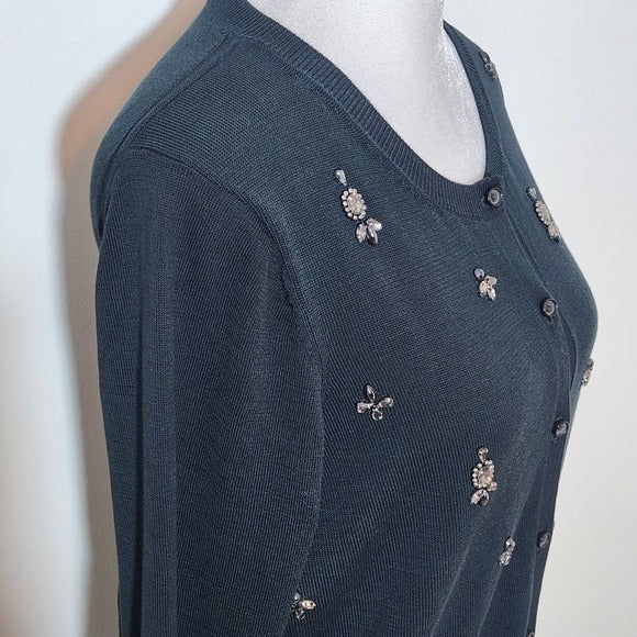 Loft Black Lightweight Sparkly Fine Knit Sweater Cardigan Size Medium Petite