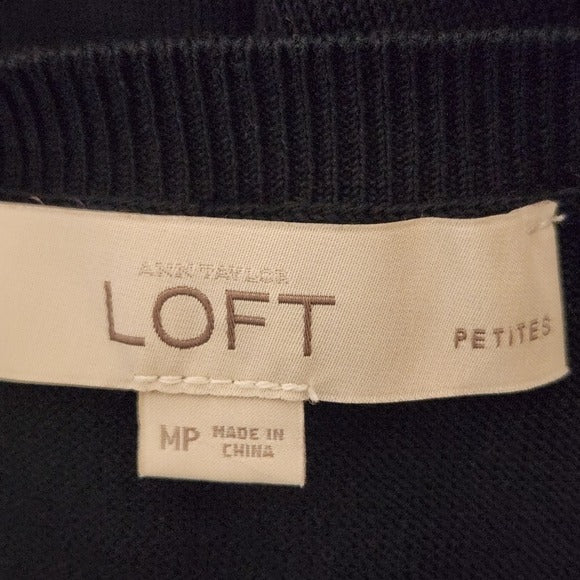 Loft Black Lightweight Sparkly Fine Knit Sweater Cardigan Size Medium Petite