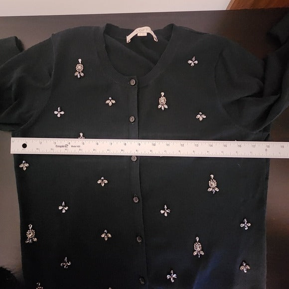 Loft Black Lightweight Sparkly Fine Knit Sweater Cardigan Size Medium Petite