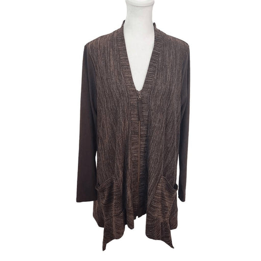LOGO by Lori Goldstein Brown Zip-Front Cardigan Size Small Brown Cardigan