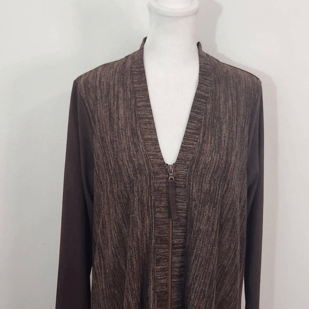 LOGO by Lori Goldstein Brown Zip-Front Cardigan Size Small Brown Cardigan