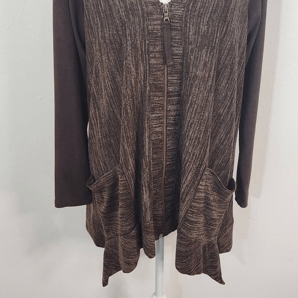 LOGO by Lori Goldstein Brown Zip-Front Cardigan Size Small Brown Cardigan