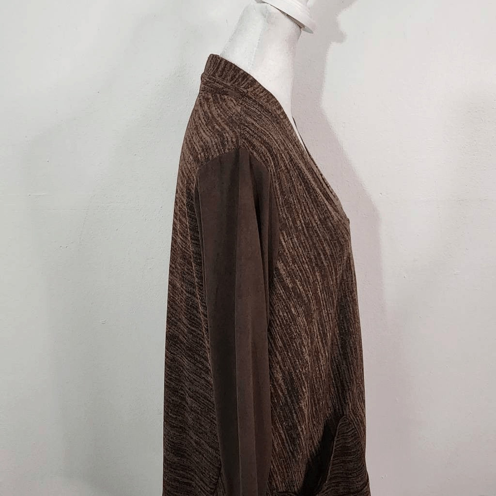 LOGO by Lori Goldstein Brown Zip-Front Cardigan Size Small Brown Cardigan