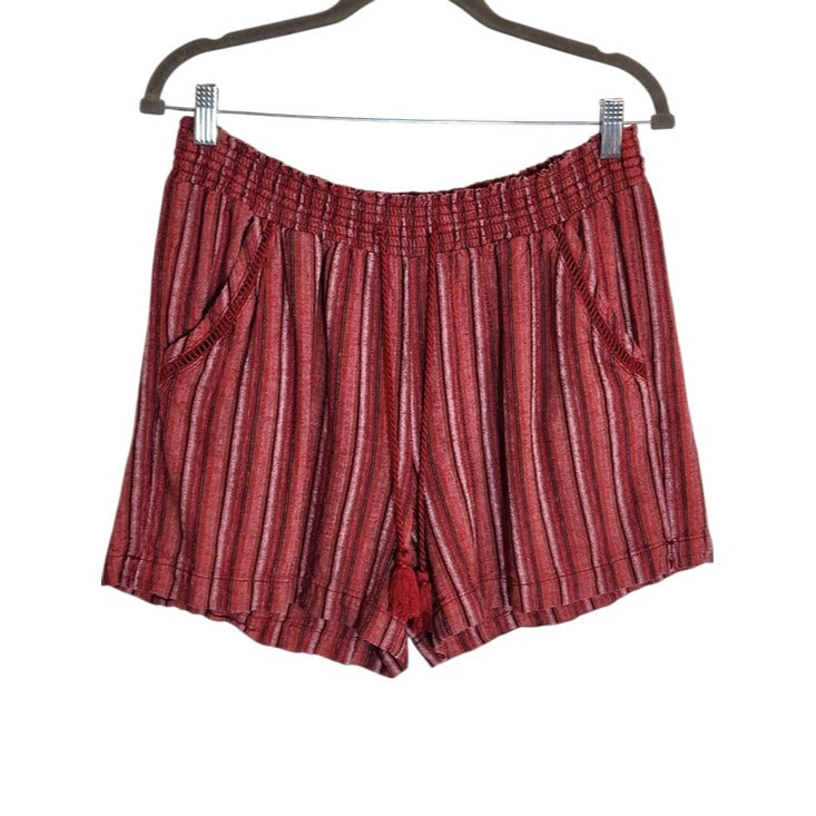 Briggs Burgundy Striped Boho Linen Blend Pull-On Shorts Size Large