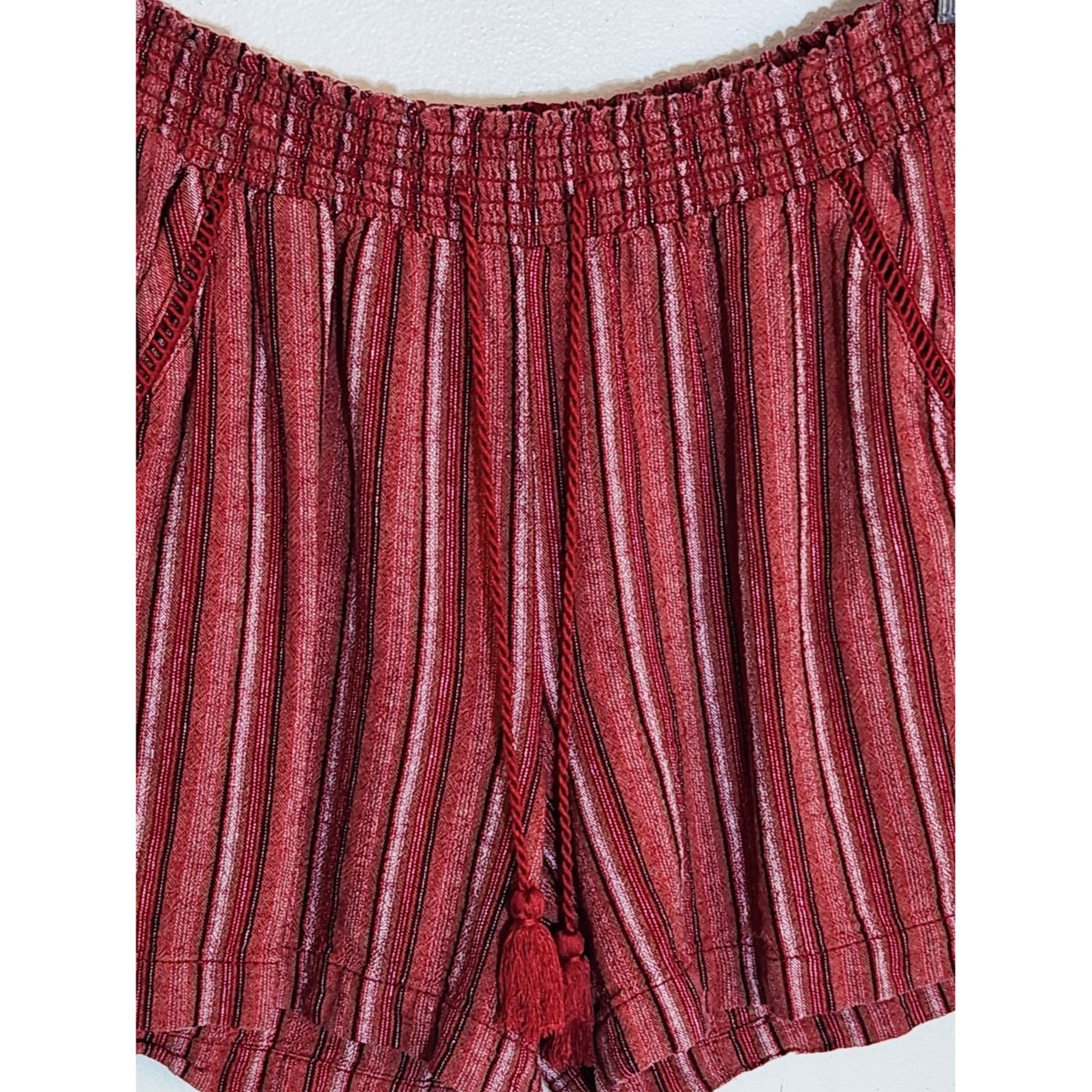 Briggs Burgundy Striped Boho Linen Blend Pull-On Shorts Size Large