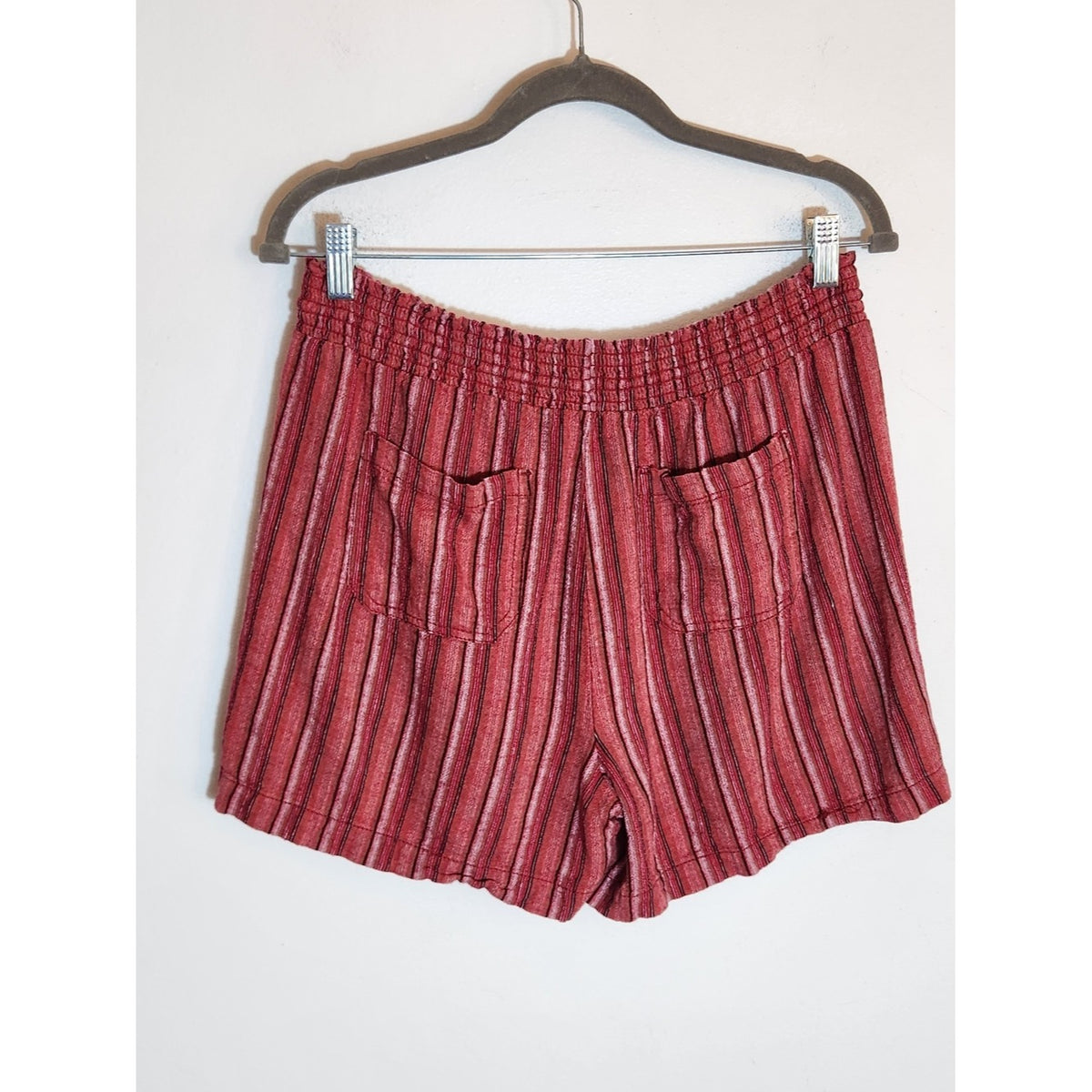 Briggs Burgundy Striped Boho Linen Blend Pull-On Shorts Size Large