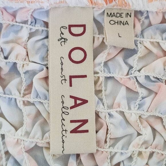 Dolan Orange and Blue Puffy Sleeve Off the Shoulder Smocked Blouse Size Large