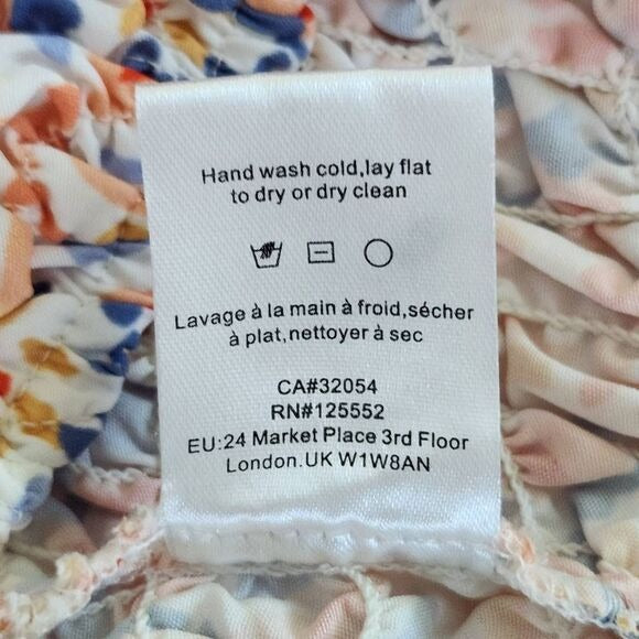 Dolan Orange and Blue Puffy Sleeve Off the Shoulder Smocked Blouse Size Large