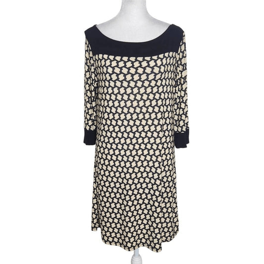 Gilli Black and Cream Print Shift Dress Size Small Petite Black Print Mini Dress
