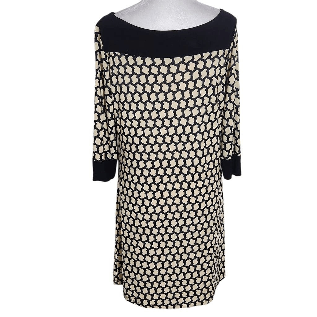Gilli Black and Cream Print Shift Dress Size Small Petite Black Print Mini Dress