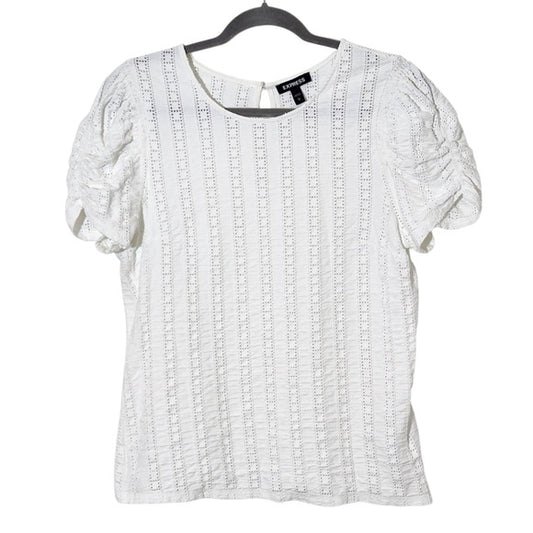 Express White Eyelet Top with Puffy Sleeves Size Large
