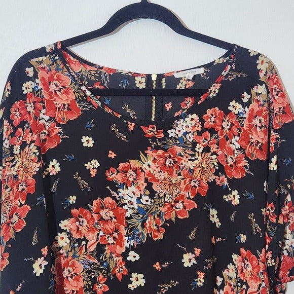 Maurices Black Floral Blouse Size 2X Plus Size Semi-Sheer Floral Black Top