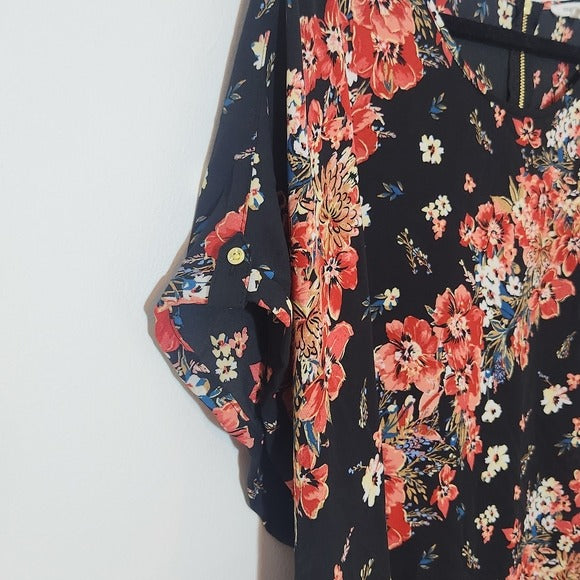 Maurices Black Floral Blouse Size 2X Plus Size Semi-Sheer Floral Black Top