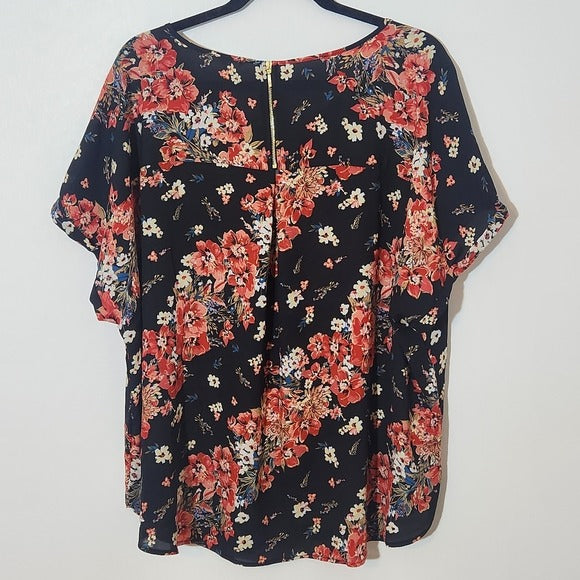 Maurices Black Floral Blouse Size 2X Plus Size Semi-Sheer Floral Black Top