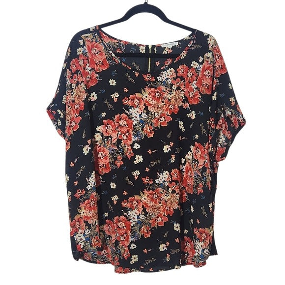 Maurices Black Floral Blouse Size 2X Plus Size Semi-Sheer Floral Black Top