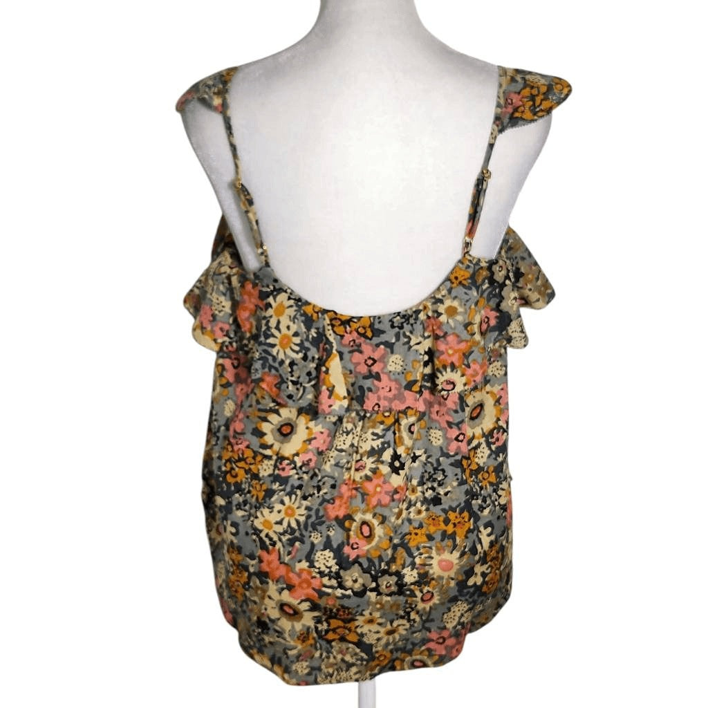 Bishop + Young Gray Floral Blouse with Ruffle Sleeves NWT Size Small Anthro Top
