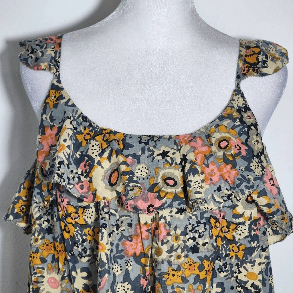 Bishop + Young Gray Floral Blouse with Ruffle Sleeves NWT Size Small Anthro Top