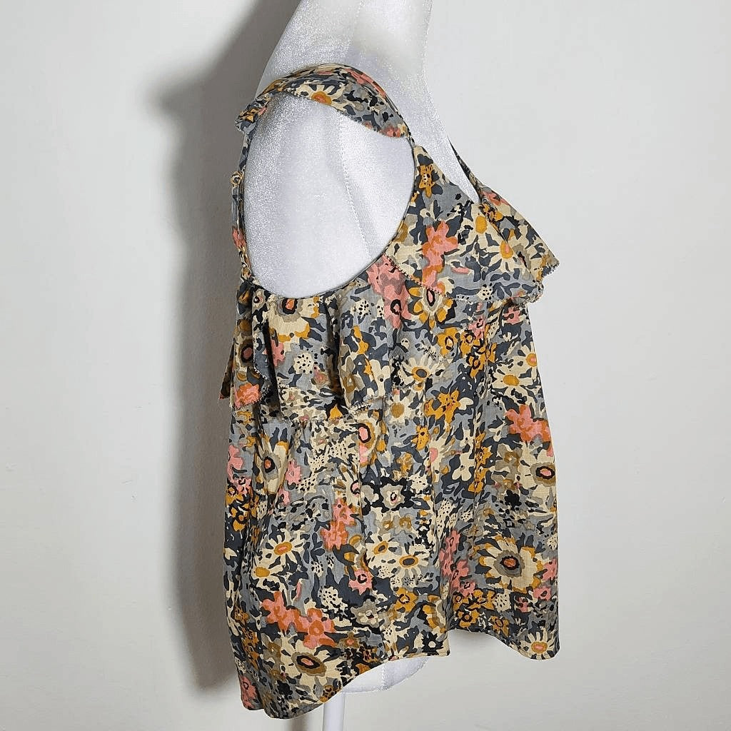 Bishop + Young Gray Floral Blouse with Ruffle Sleeves NWT Size Small Anthro Top