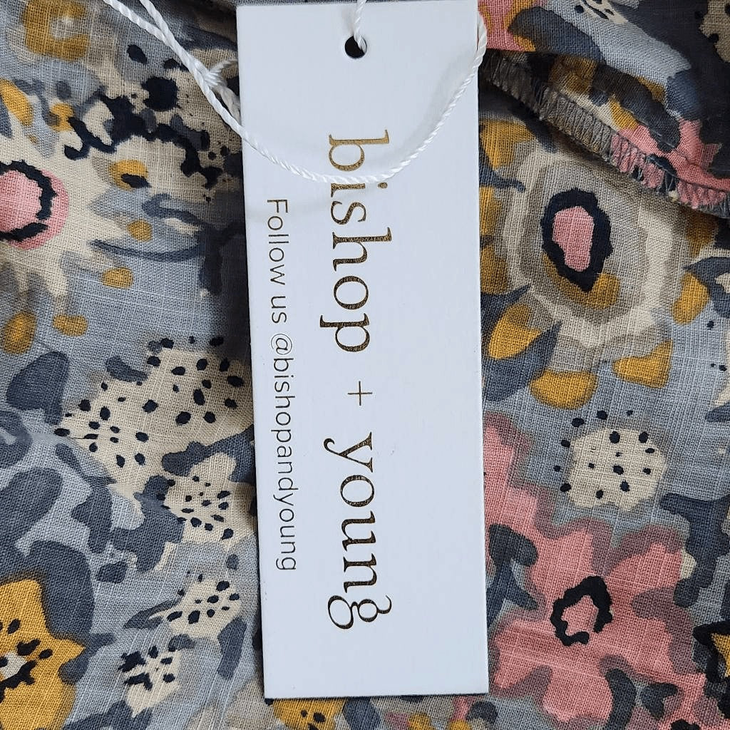 Bishop + Young Gray Floral Blouse with Ruffle Sleeves NWT Size Small Anthro Top